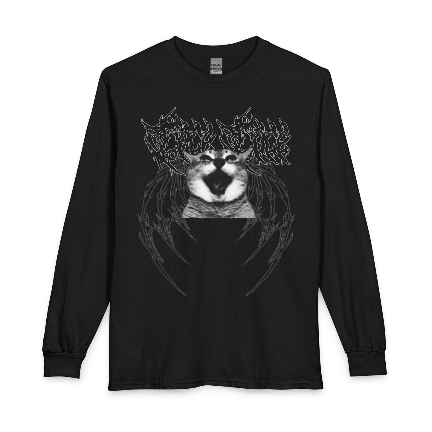 Screaming Cat Long Sleeve Tee — Gothic Grunge Cat Graphic Shirt