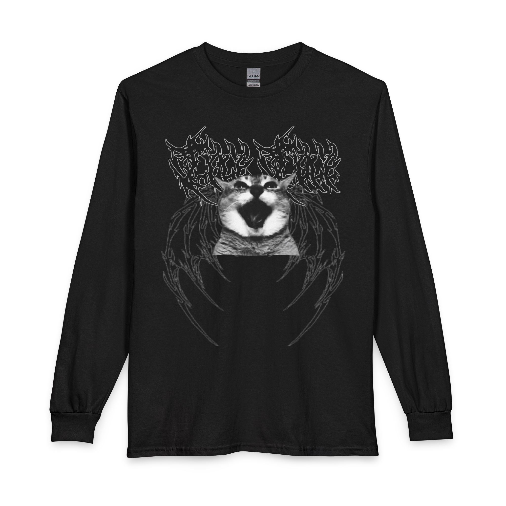 Screaming Cat Long Sleeve Tee — Gothic Grunge Cat Graphic Shirt